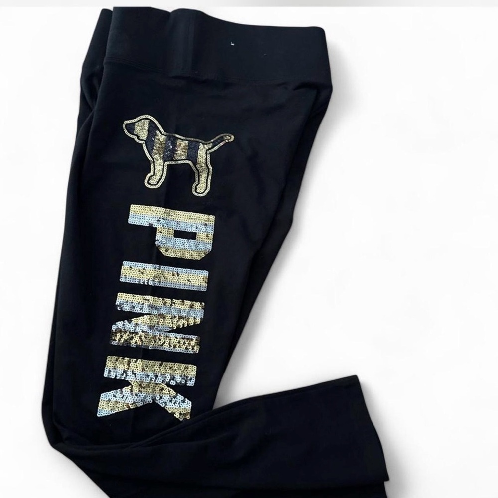 PINK Victoria's Secret Black Leggings with Sequin Logo